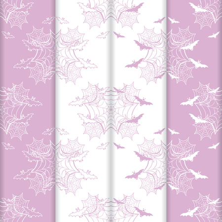 Set of 4 halloween vector seamless pattern with web and bat. Design for party card, wrapping, fabric, print.のイラスト素材