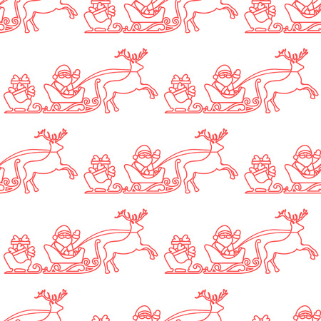 Christmas and Happy New Year 2019 seamless pattern. Vector illustration Santa Claus with gifts in sleighs with reindeers. Design for print.のイラスト素材