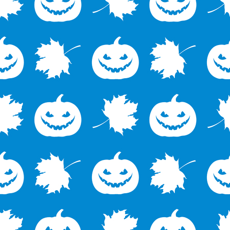 Halloween 2019 vector seamless pattern with pumpkin and maple leaves. Design for party card, wrapping, fabric, print.のイラスト素材
