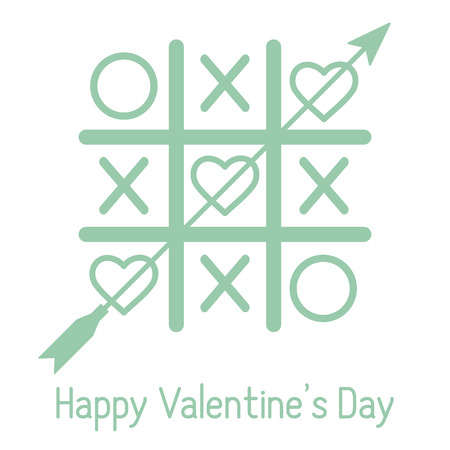 Vector illustration of tic-tac-toe game with hearts and arrow. Happy Valentine's Day. Design for greeting card, party card, banner, poster or print.のイラスト素材