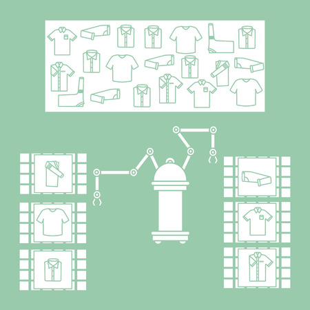 Smart automatic robotic sorting of clothes. Replacement of people with robotic mechanisms. Development of artificial intelligence.のイラスト素材