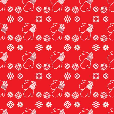 Vector winter seamless pattern with snowflakes, mittens. Christmas and New Year 2019 background. Design for wrapping, fabric, print.のイラスト素材