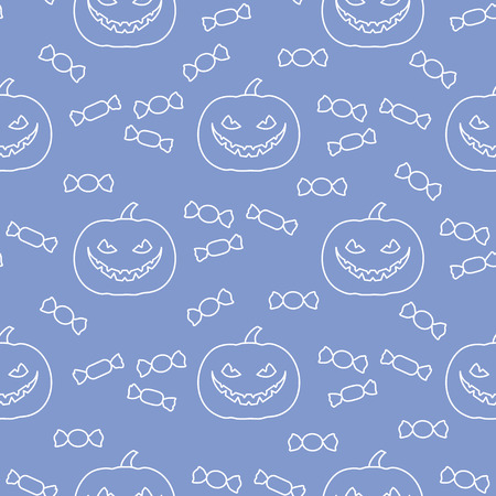 Halloween 2019 vector seamless pattern with pumpkin and candy. Design for party card, wrapping, fabric, print.のイラスト素材