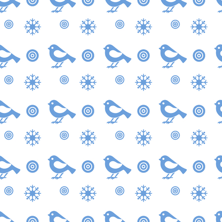 Vector seamless pattern with snowflakes and birds. Christmas and New Year 2019 background. Design for wrapping, fabric, print.のイラスト素材