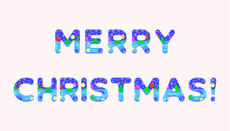 Inscription Merry Christmas decorated with Christmas symbols. Festive background.のイラスト素材