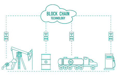 Blockchain. RFID technology. Extraction, transportation, storage, sale of petroleum products. From the supplier to the consumer.のイラスト素材