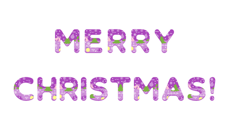 Inscription Merry Christmas decorated with Christmas symbols. Festive background.のイラスト素材