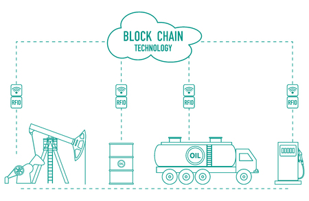 Blockchain. RFID technology. Extraction, transportation, storage, sale of petroleum products. From the supplier to the consumer.のイラスト素材