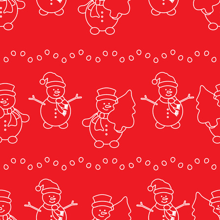 Happy New Year 2019 and Christmas seamless pattern. Vector illustration with snowman and Christmas tree. Design for wrapping, fabric, print.のイラスト素材