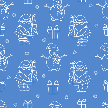 Happy New Year 2019 and Christmas seamless pattern. Vector illustration with Santa Claus, snowman, gifts. Design for wrapping, fabric, print.のイラスト素材