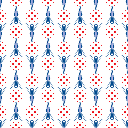 Seamless pattern with zipper. Sewing and needlework background. Template for design, fabric, print.のイラスト素材
