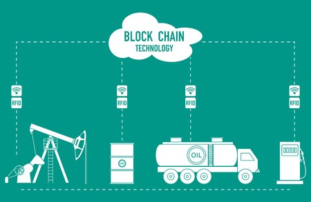 Blockchain. RFID technology. Extraction, transportation, storage, sale of petroleum products. From the supplier to the consumer.のイラスト素材