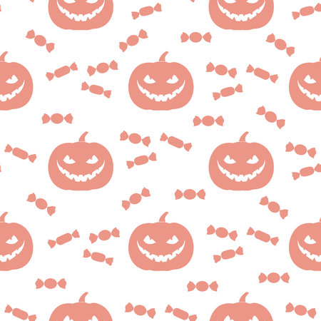 Halloween 2019 vector seamless pattern with pumpkin and candy. Design for party card, wrapping, fabric, print.のイラスト素材