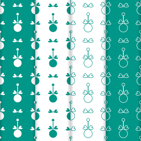 Set of 4 Happy New Year 2019 and Christmas seamless pattern. Winter illustration with Christmas balls. Design for banner, poster or print.のイラスト素材