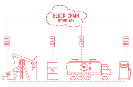 Blockchain. RFID technology. Extraction, transportation, storage, sale of petroleum products. From the supplier to the consumer.のイラスト素材