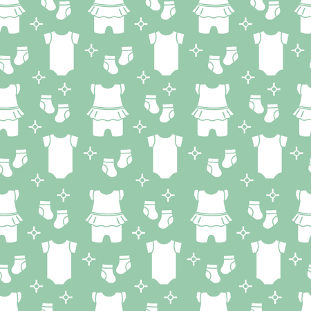 Seamless pattern with baby clothes. Vector illustration with slip, socks, bodysuit. Newborn baby background.のイラスト素材