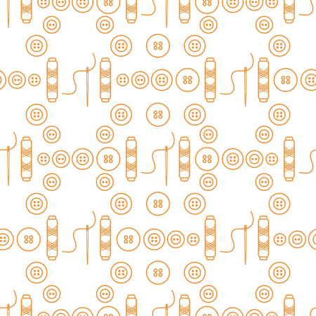Seamless pattern with needles, buttons, threads. Sewing and needlework background. Template for design, fabric, print.のイラスト素材