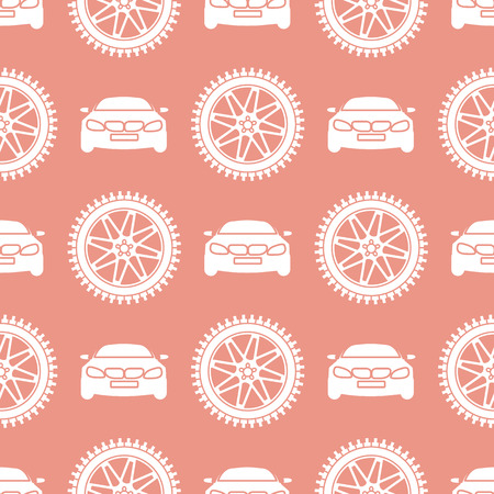 Seamless pattern with cars and wheels. Automotive background. Transport backdrop.のイラスト素材