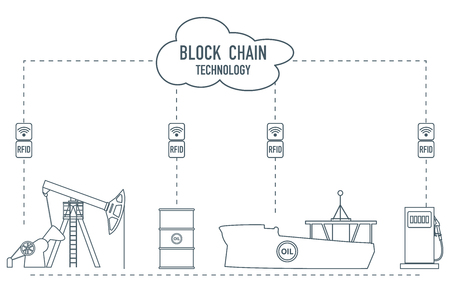 Blockchain. RFID technology. Extraction, transportation, storage, sale of petroleum products. From the supplier to the consumer.のイラスト素材