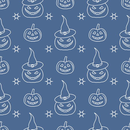 Halloween 2019 vector seamless pattern with pumpkins, witch hat. Design for party card, wrapping, fabric, print.のイラスト素材