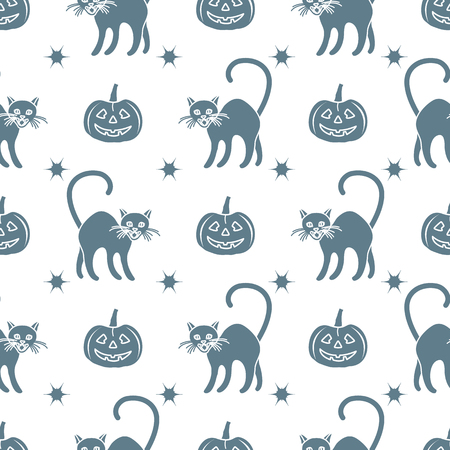 Halloween 2019 vector seamless pattern with pumpkins and witch cats. Design for party card, wrapping, fabric, print.のイラスト素材