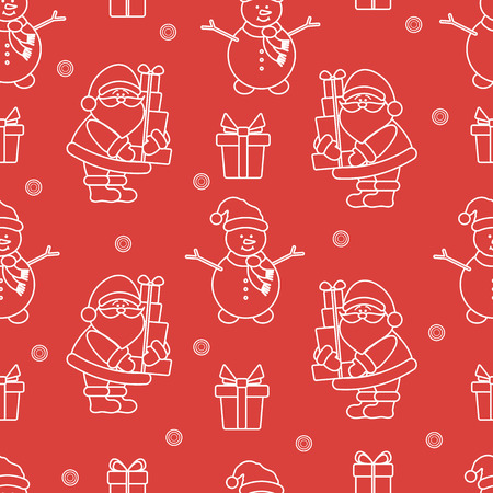 Happy New Year 2019 and Christmas seamless pattern. Vector illustration with Santa Claus, snowman, gifts. Design for wrapping, fabric, print.のイラスト素材