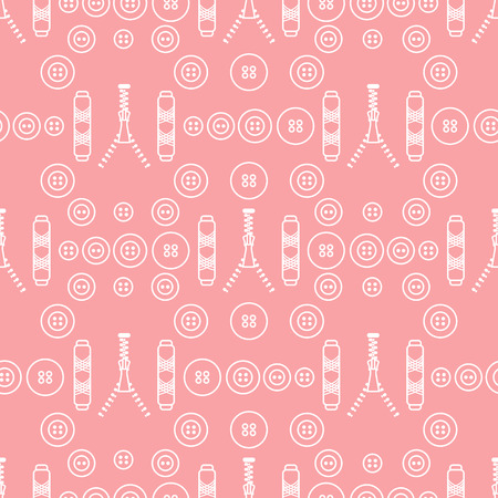 Seamless pattern with zipper, buttons, threads. Sewing and needlework background. Template for design, fabric, print.のイラスト素材