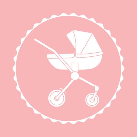 Vector illustration with baby carriage. Things necessary for newborns. Pram. Baby stroller.のイラスト素材