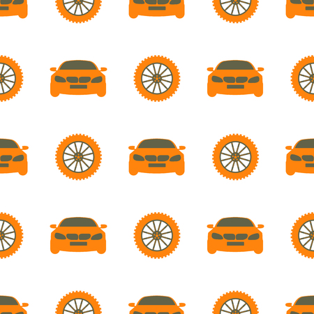 Seamless pattern with cars and wheels. Automotive background. Transport backdrop.のイラスト素材