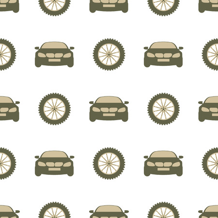 Seamless pattern with cars and wheels. Automotive background. Transport backdrop.のイラスト素材