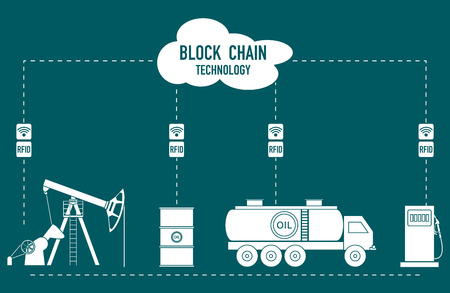 Blockchain. RFID technology. Extraction, transportation, storage, sale of petroleum products. From the supplier to the consumer.のイラスト素材