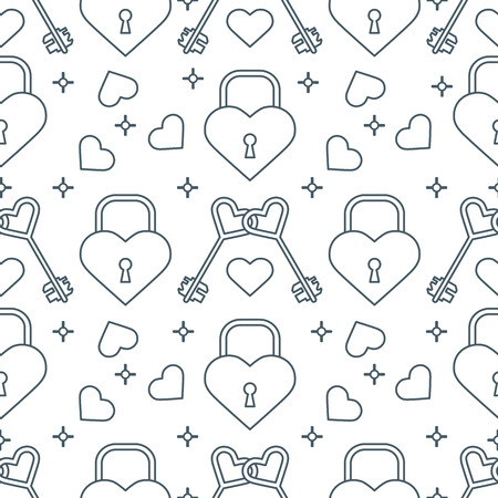 Seamless pattern with hearts, lock, keys in heart shape. Greeting card happy Valentine's Day. Romantic background. Design for banner, poster or print.のイラスト素材