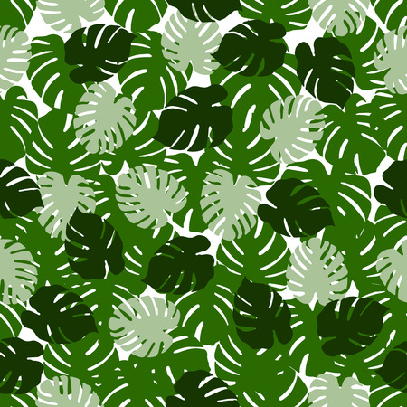 Seamless pattern with monstera leaves. Tropical background. Design for banner, poster, textile, print.のイラスト素材