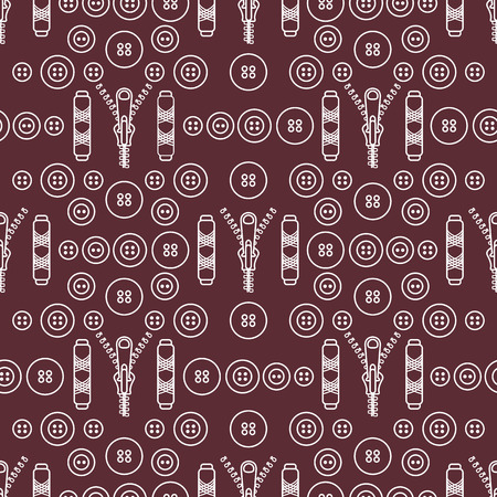 Seamless pattern with zipper, buttons, threads. Sewing and needlework background. Template for design, fabric, print.のイラスト素材