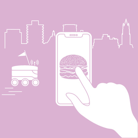 Order foods and drinks in the application on phone and delivery with a robot. Fast and convenient shipping. Free delivery.のイラスト素材