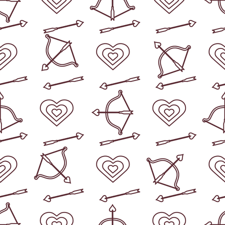 Seamless pattern with bow, arrows, target, hearts. Greeting card happy Valentine's Day. Romantic background. Design for banner, poster or print.のイラスト素材