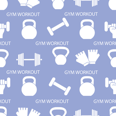 Seamless pattern with dumbbells, gloves, arm with dumbbells. Sports background. Weightlifting equipment.のイラスト素材