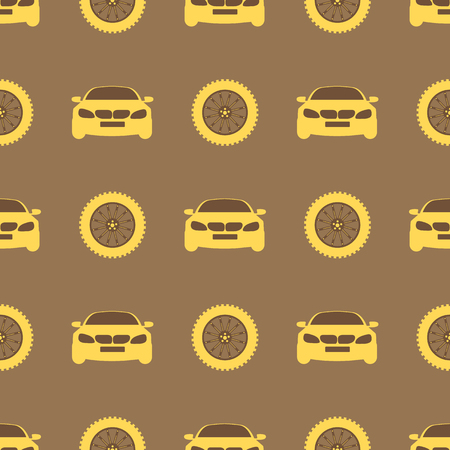 Seamless pattern with cars and wheels. Automotive background. Transport backdrop.のイラスト素材