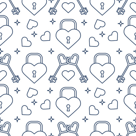 Seamless pattern with hearts, lock, keys in heart shape. Greeting card happy Valentine's Day. Romantic background. Design for banner, poster or print.のイラスト素材