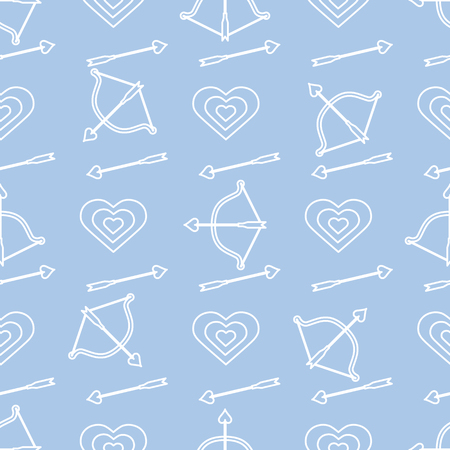 Seamless pattern with bow, arrows, target, hearts. Greeting card happy Valentine's Day. Romantic background. Design for banner, poster or print.のイラスト素材