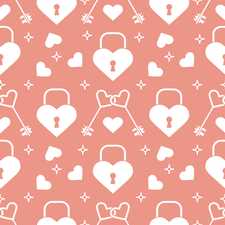 Seamless pattern with hearts, lock, keys in heart shape. Greeting card happy Valentine's Day. Romantic background. Design for banner, poster or print.のイラスト素材