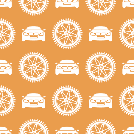 Seamless pattern with cars and wheels. Automotive background. Transport backdrop.のイラスト素材