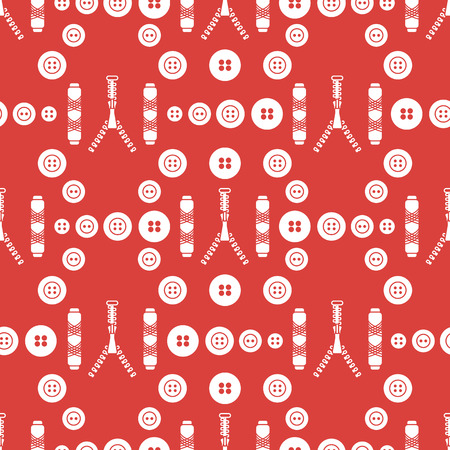 Seamless pattern with zipper, buttons, threads. Sewing and needlework background. Template for design, fabric, print.のイラスト素材