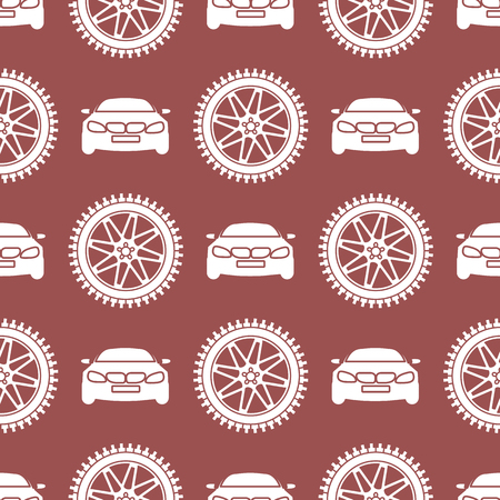 Seamless pattern with cars and wheels. Automotive background. Transport backdrop.のイラスト素材