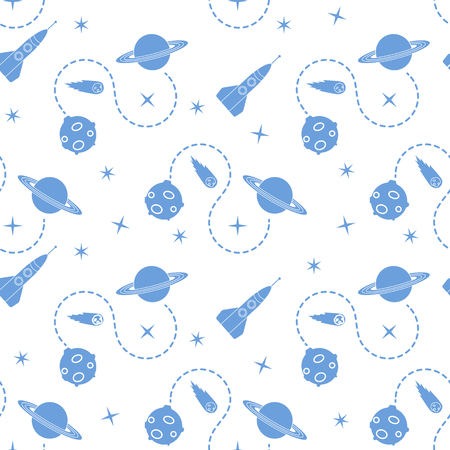 Seamless pattern with rocket, comet, planets, stars. Space exploration. Astronomy. Science.のイラスト素材