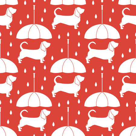 Seamless pattern with rain and dog under an umbrella. Friendship. Animal protection.のイラスト素材