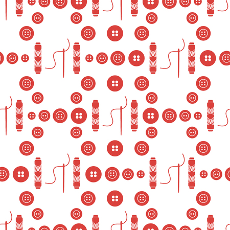 Seamless pattern with needles, buttons, threads. Sewing and needlework background. Template for design, fabric, print.のイラスト素材