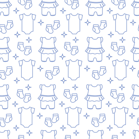 Seamless pattern with baby clothes. Vector illustration with slip, socks, bodysuit. Newborn baby background.のイラスト素材