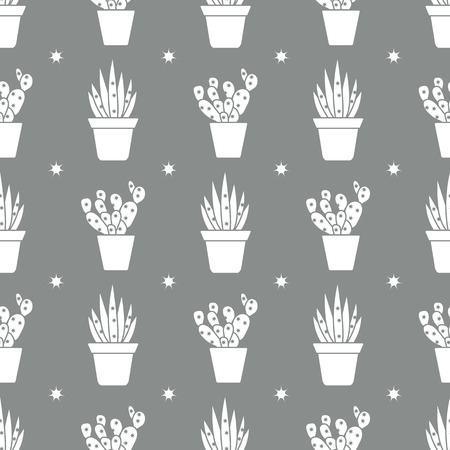 Vector seamless pattern with cactus and succulents. Trendy background. Tropical plants.のイラスト素材