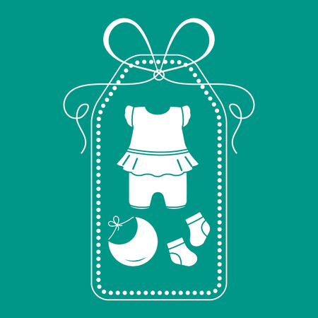 Vector illustration with baby clothes. Bib, socks, bodysuit. Things necessary for newborns.のイラスト素材